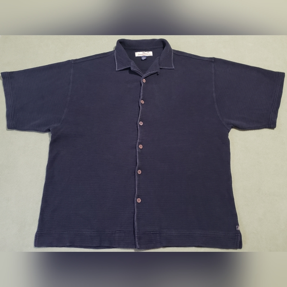 Tommy Bahama Black Ribbed Silk Blend Short Sleeved Button Shirt